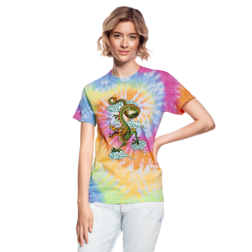 Dragon in the Clouds Unisex Tie Dye T-Shirt - rainbow