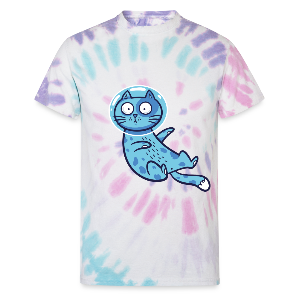 Space Cat Unisex Tie Dye T-Shirt - Pastel Spiral