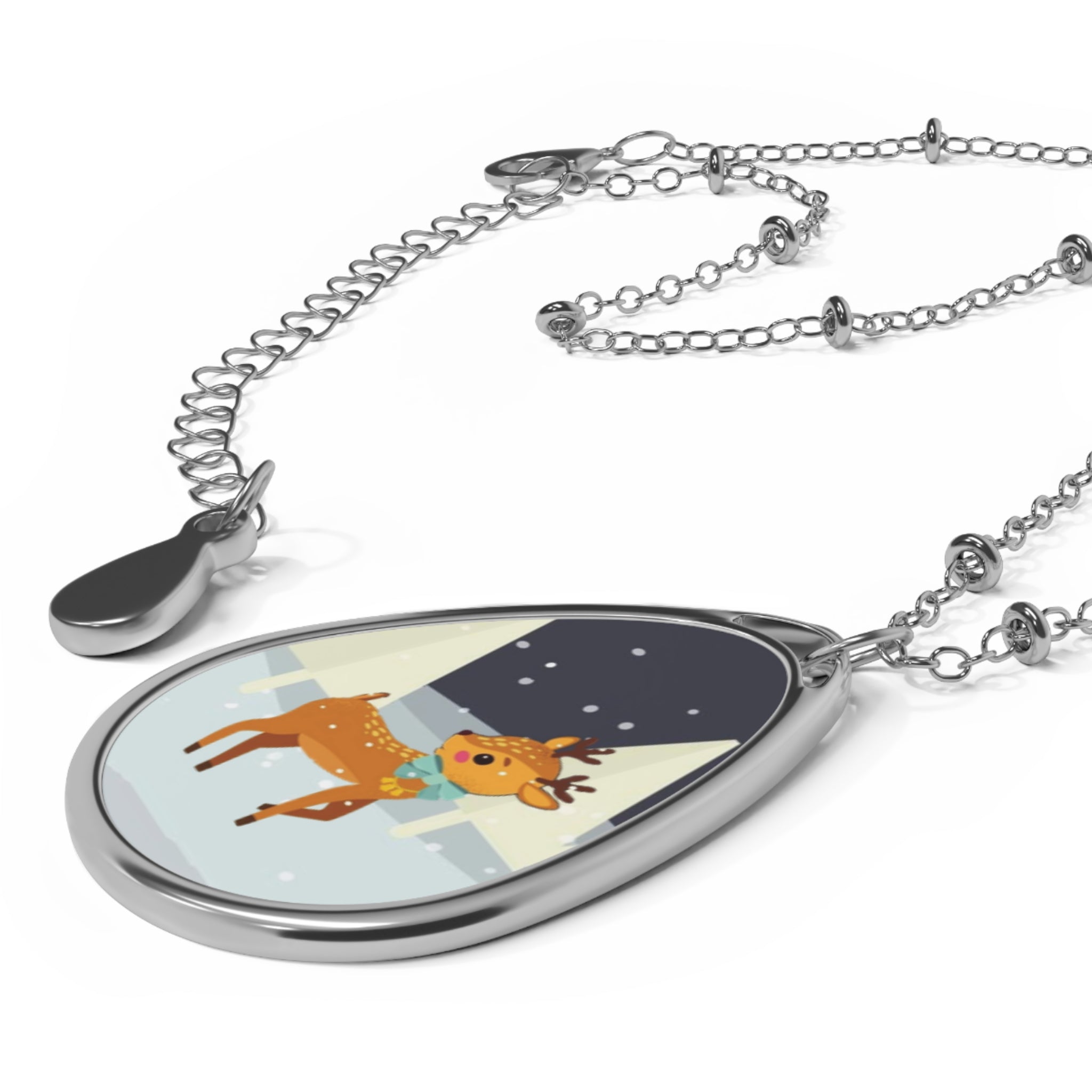 Christmas Deer Oval Necklace