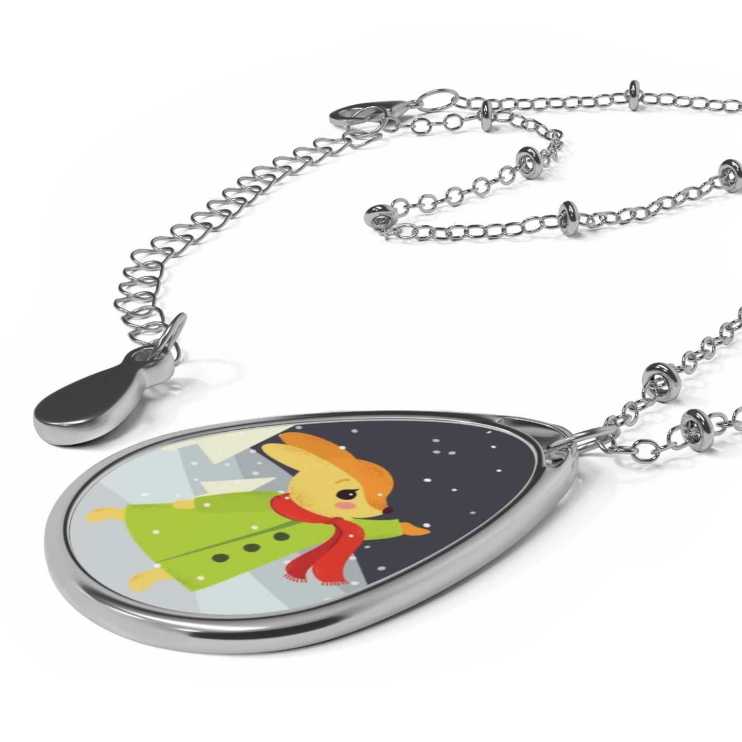 Christmas Bunny Oval Necklace