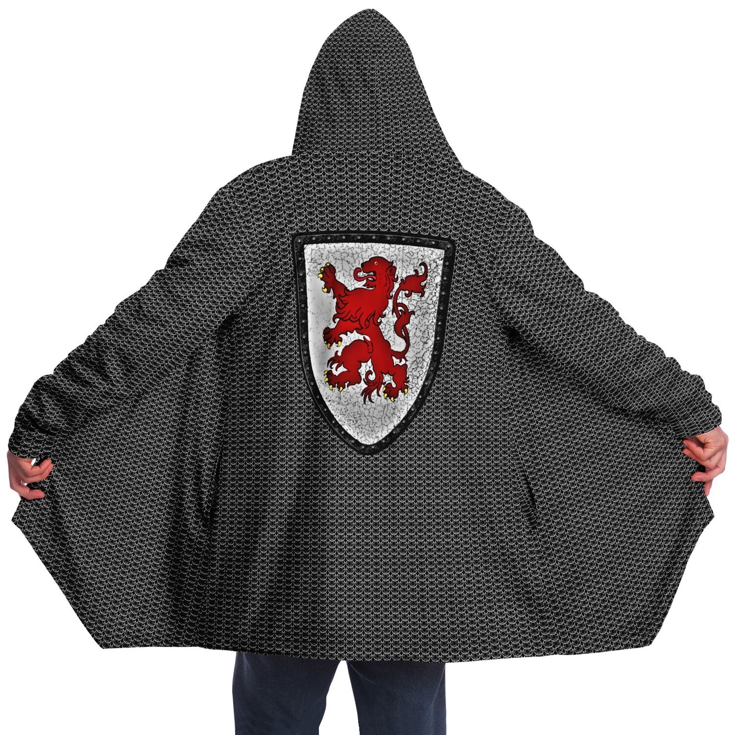 Chain Mail Print Cloak with Lion Crest