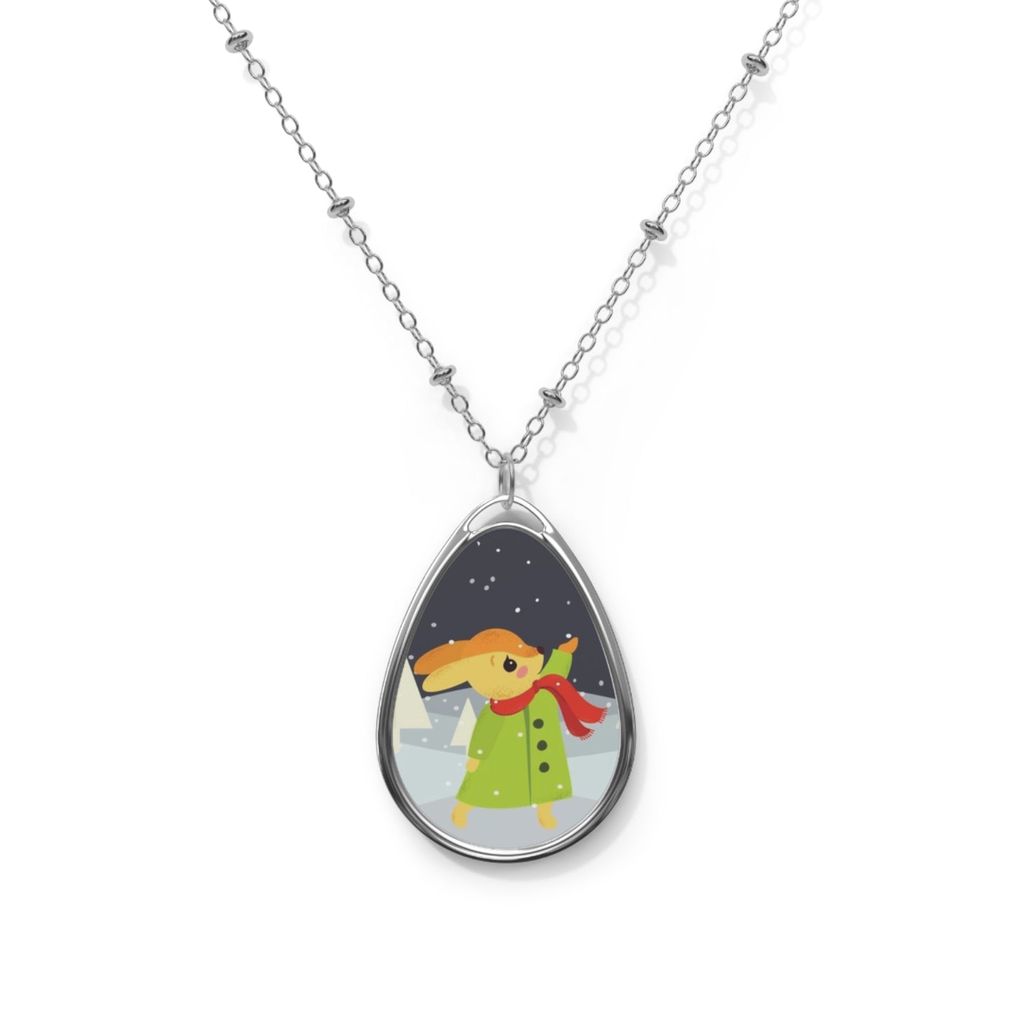 Christmas Bunny Oval Necklace