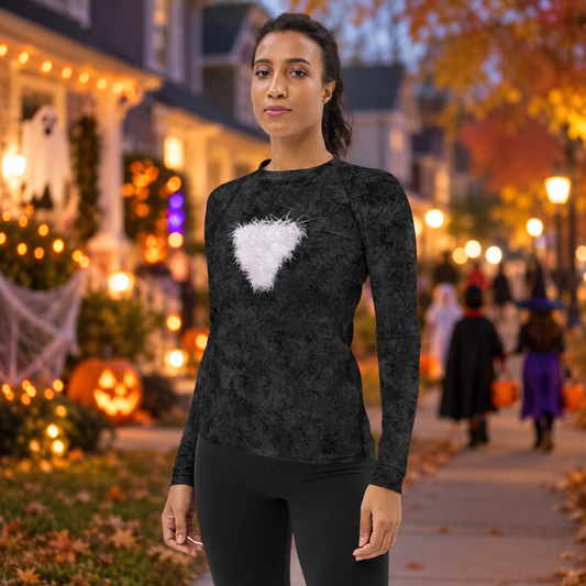 Black Cat with White Bib Fur Print Women's Rash Guard