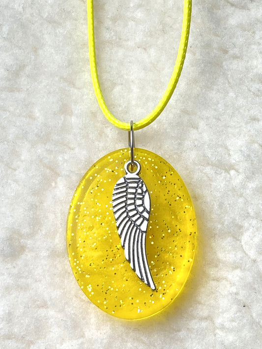 Wing Charm with Yellow Gold Resin Necklace