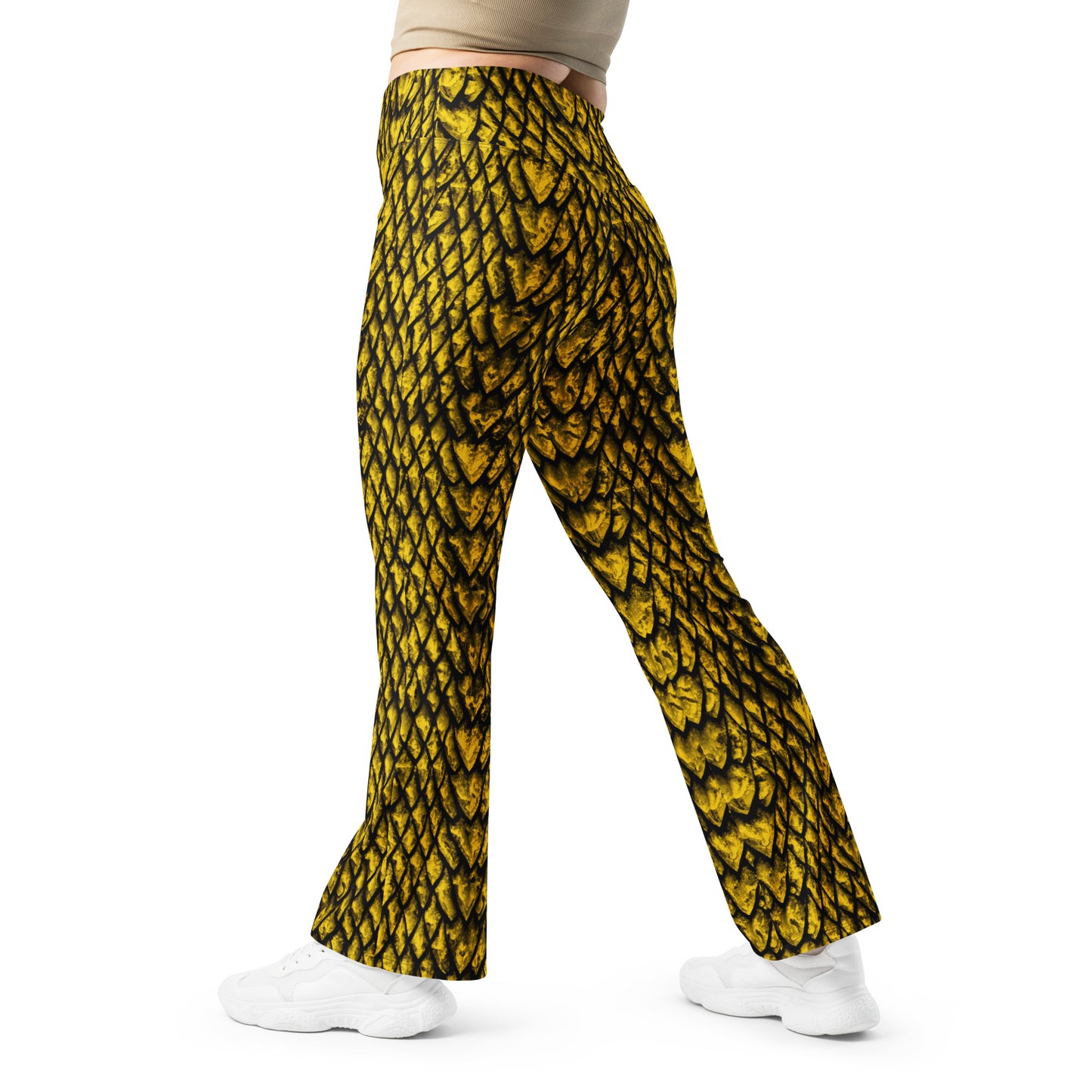 Gold Dragon Scale Flare Leggings