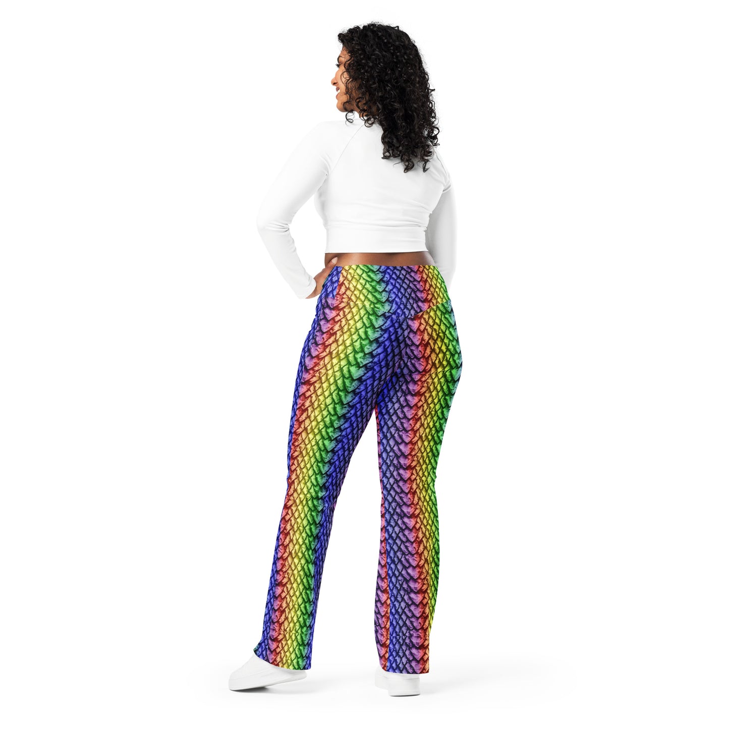 Rainbow Dragon Scales Print Flare Leggings