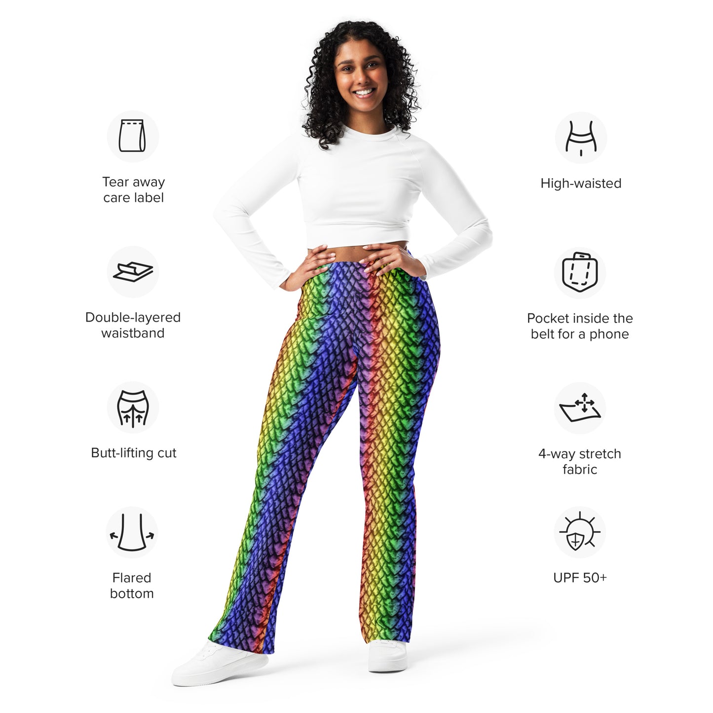 Rainbow Dragon Scales Print Flare Leggings