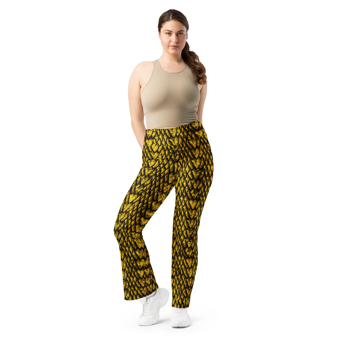 Gold Dragon Scale Flare Leggings