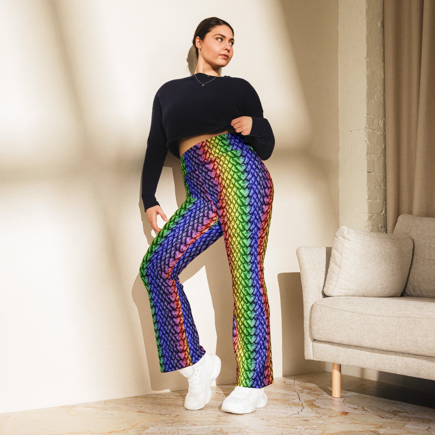 Rainbow Dragon Scales Print Flare Leggings