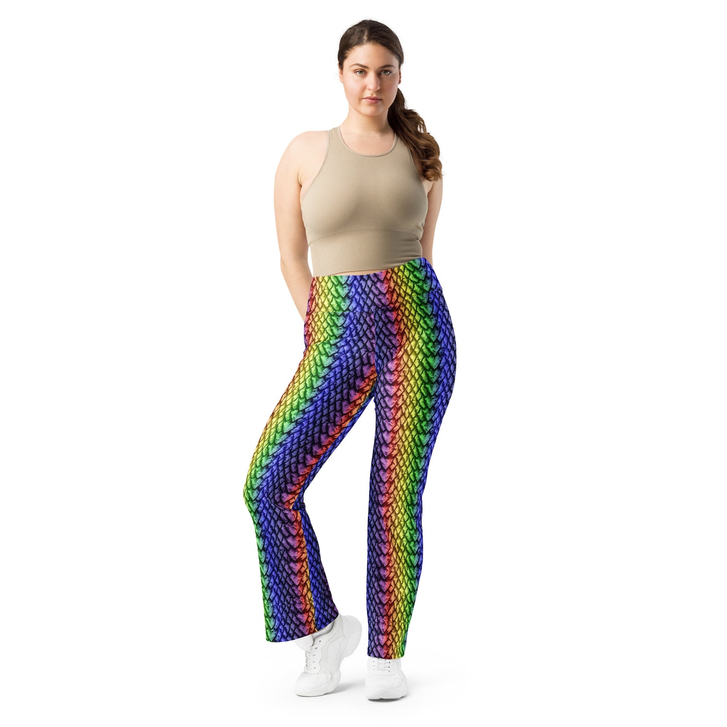 Rainbow Dragon Scales Print Flare Leggings