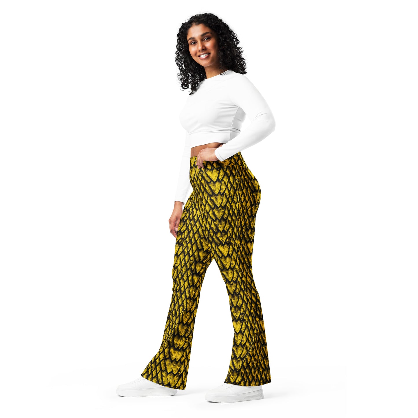 Gold Dragon Scale Flare Leggings