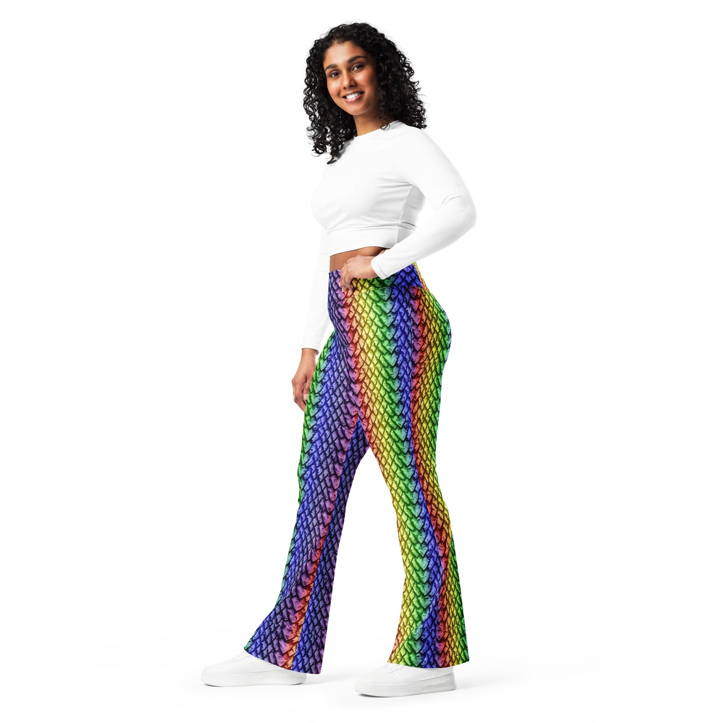 Rainbow Dragon Scales Print Flare Leggings