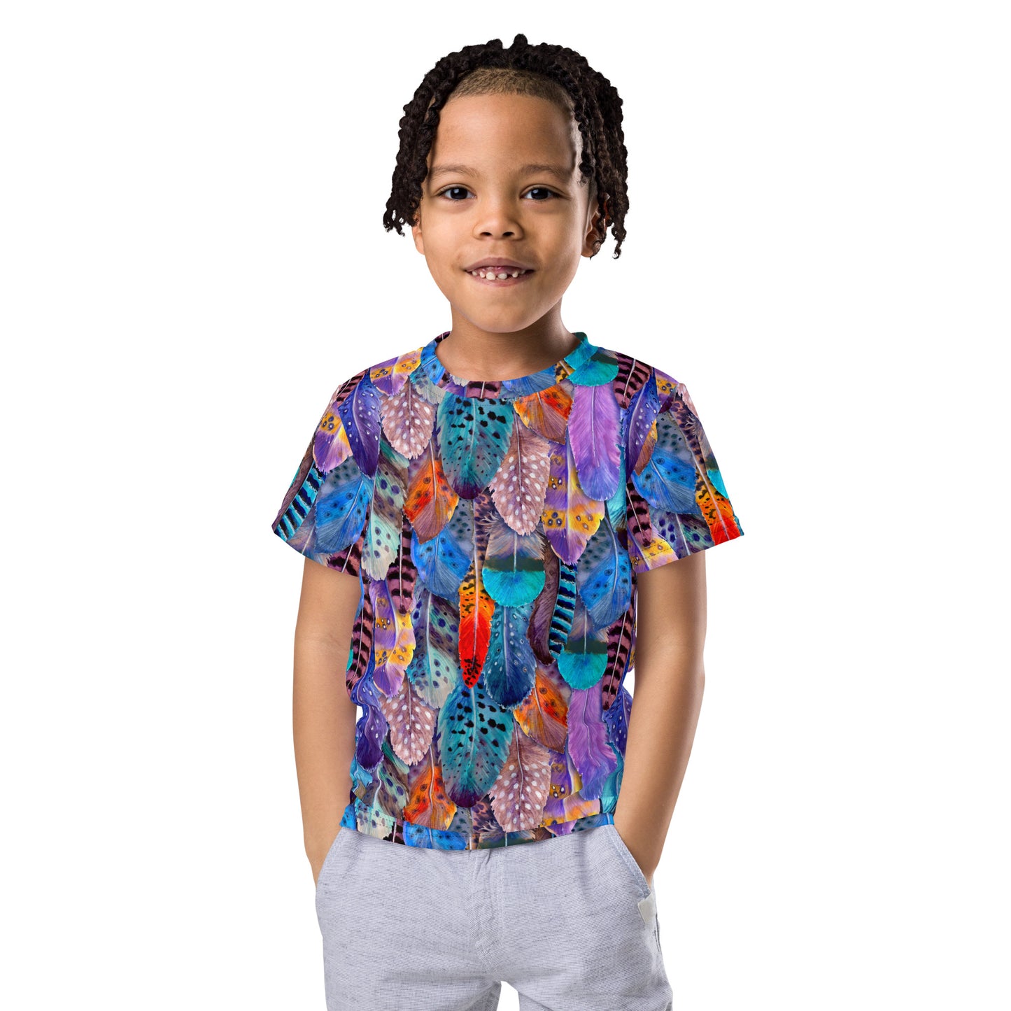 Colorful Feathers Print Kids' Crew Neck T-shirt