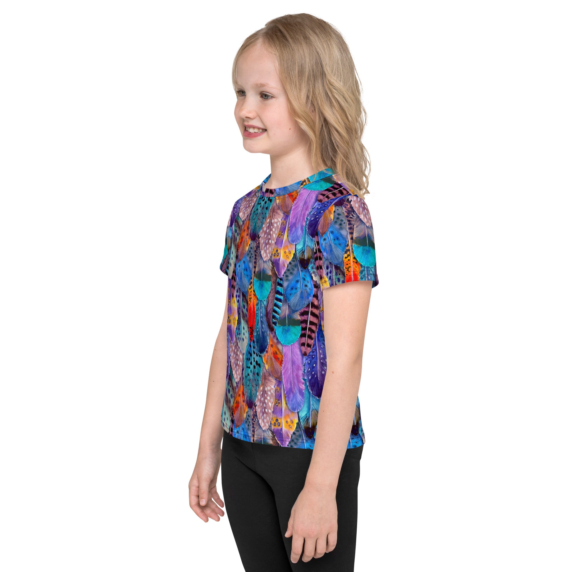 Colorful Feathers Print Kids' Crew Neck T-shirt