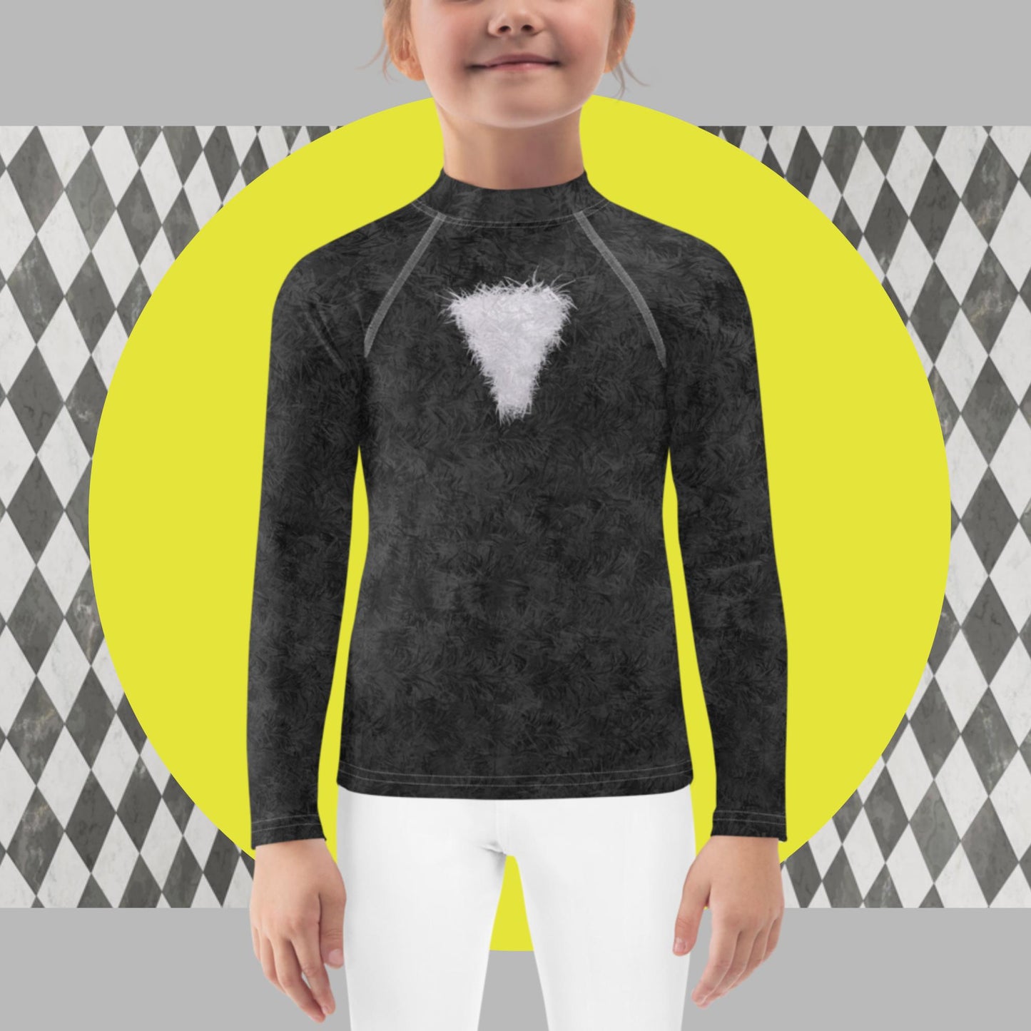 Black Cat with White Bib Fur Print Kids' Rash Guard