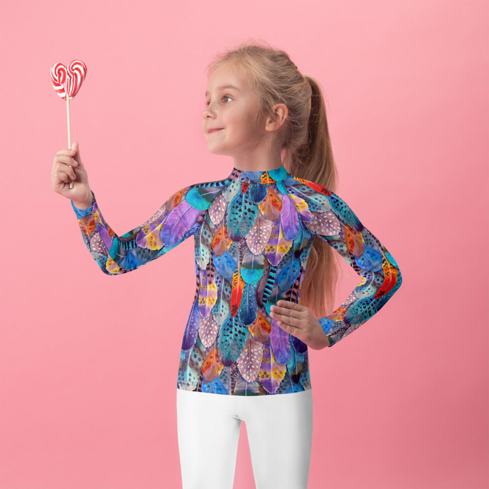 Colorful Feathers Print Kids' Rash Guard