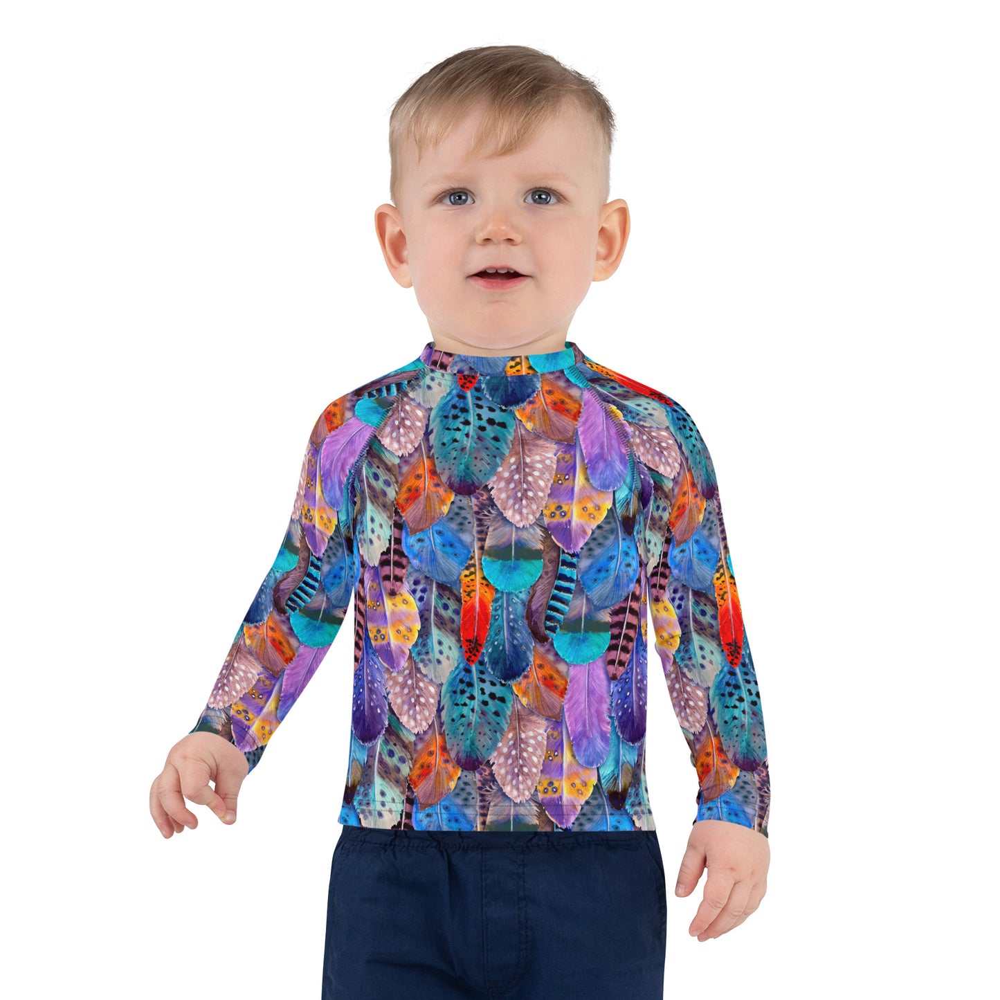 Colorful Feathers Print Kids' Rash Guard