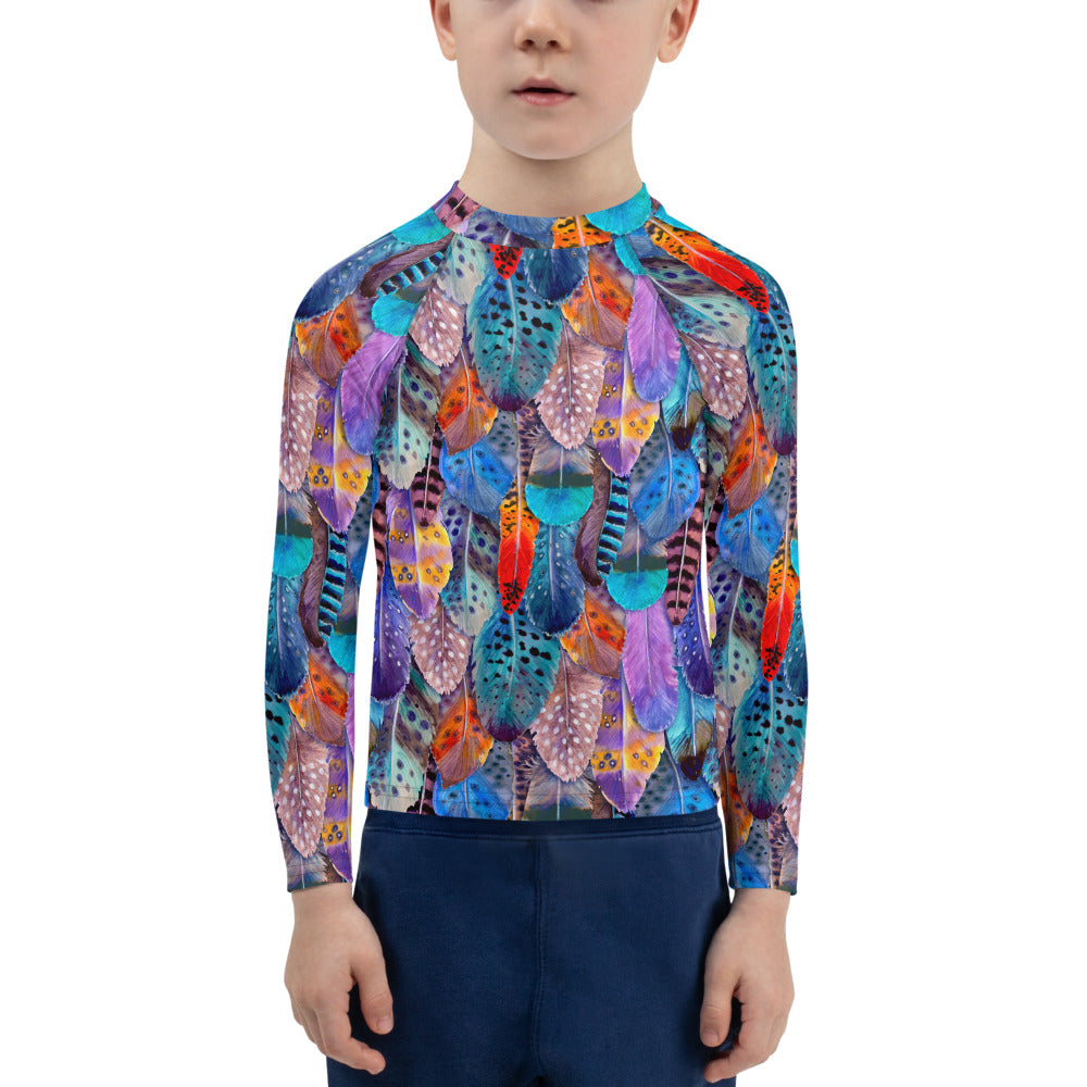 Colorful Feathers Print Kids' Rash Guard