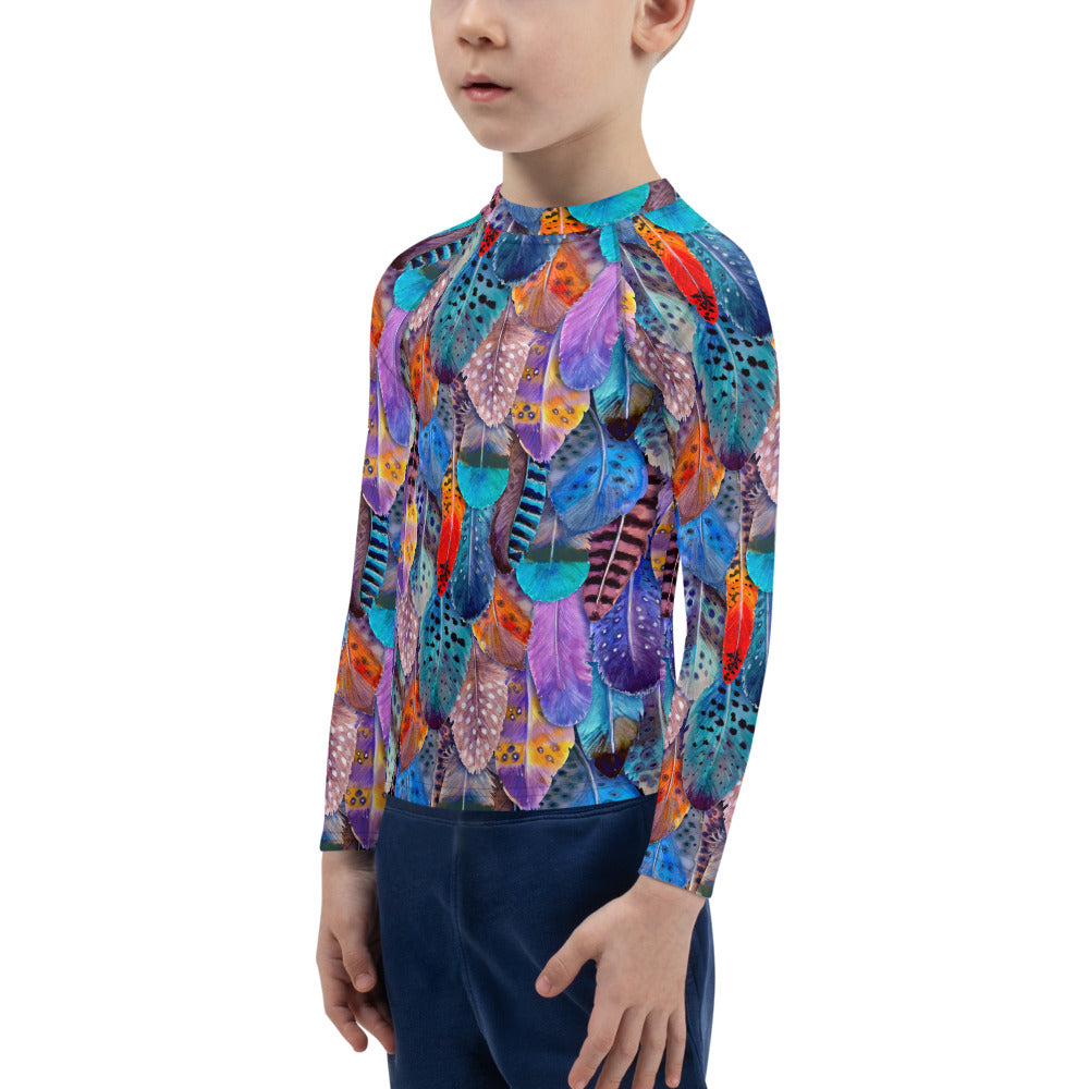 Colorful Feathers Print Kids' Rash Guard