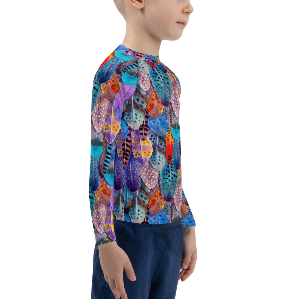 Colorful Feathers Print Kids' Rash Guard