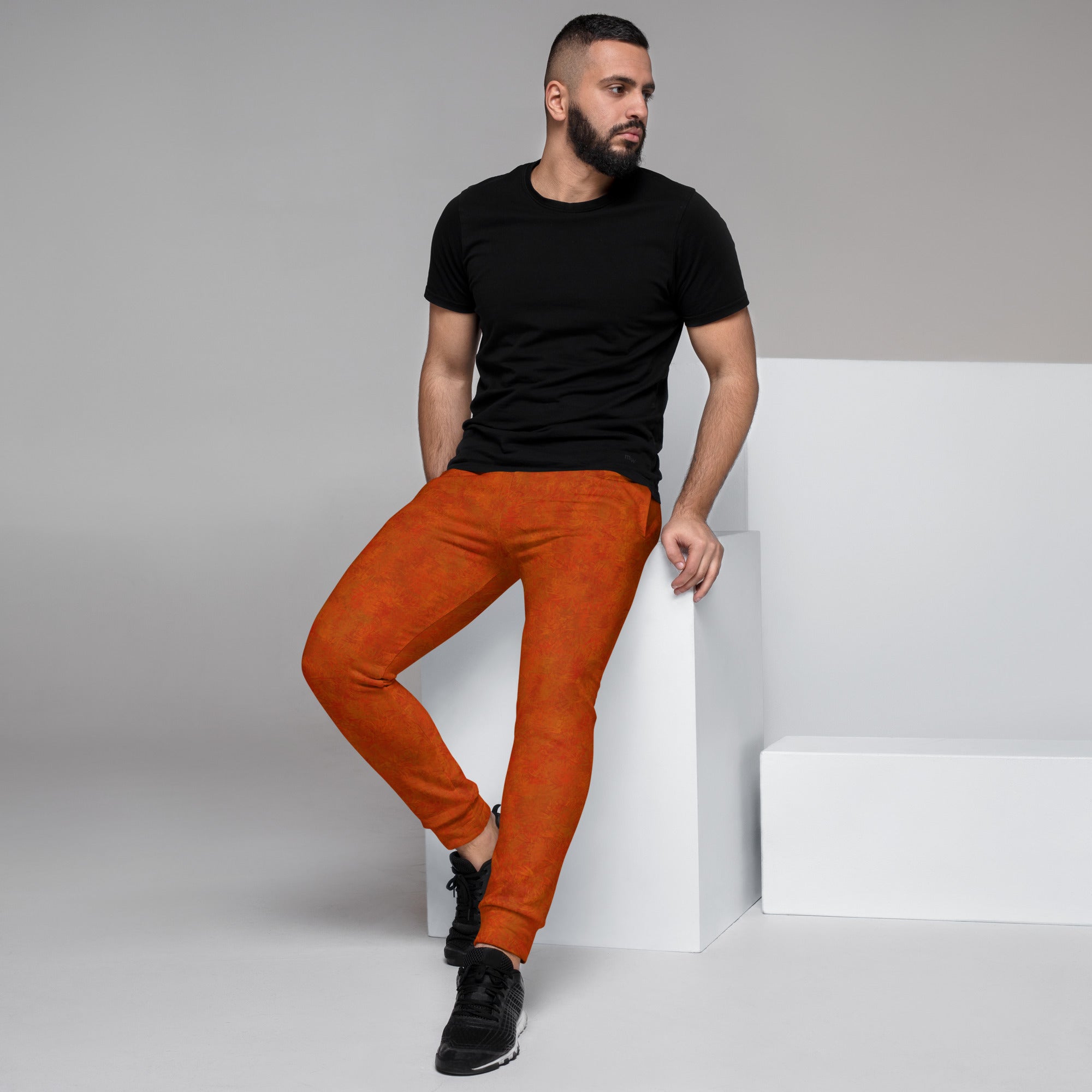 Orange Cat Fur Print Men's Slim Fit Joggers