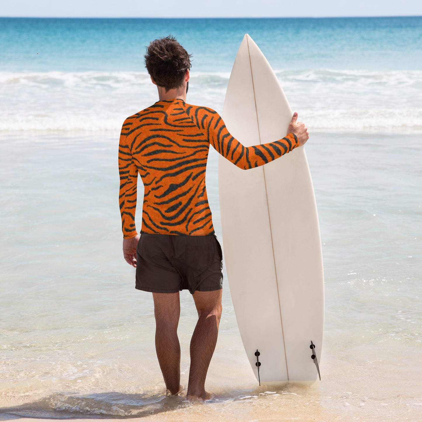 Fuzzy Tiger Stripe Print Men's Rash Guard