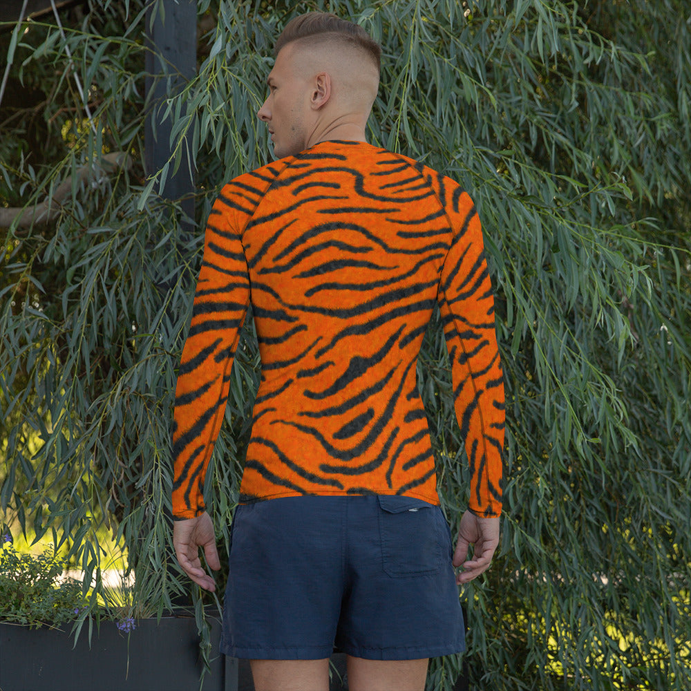 Fuzzy Tiger Stripe Print Men's Rash Guard