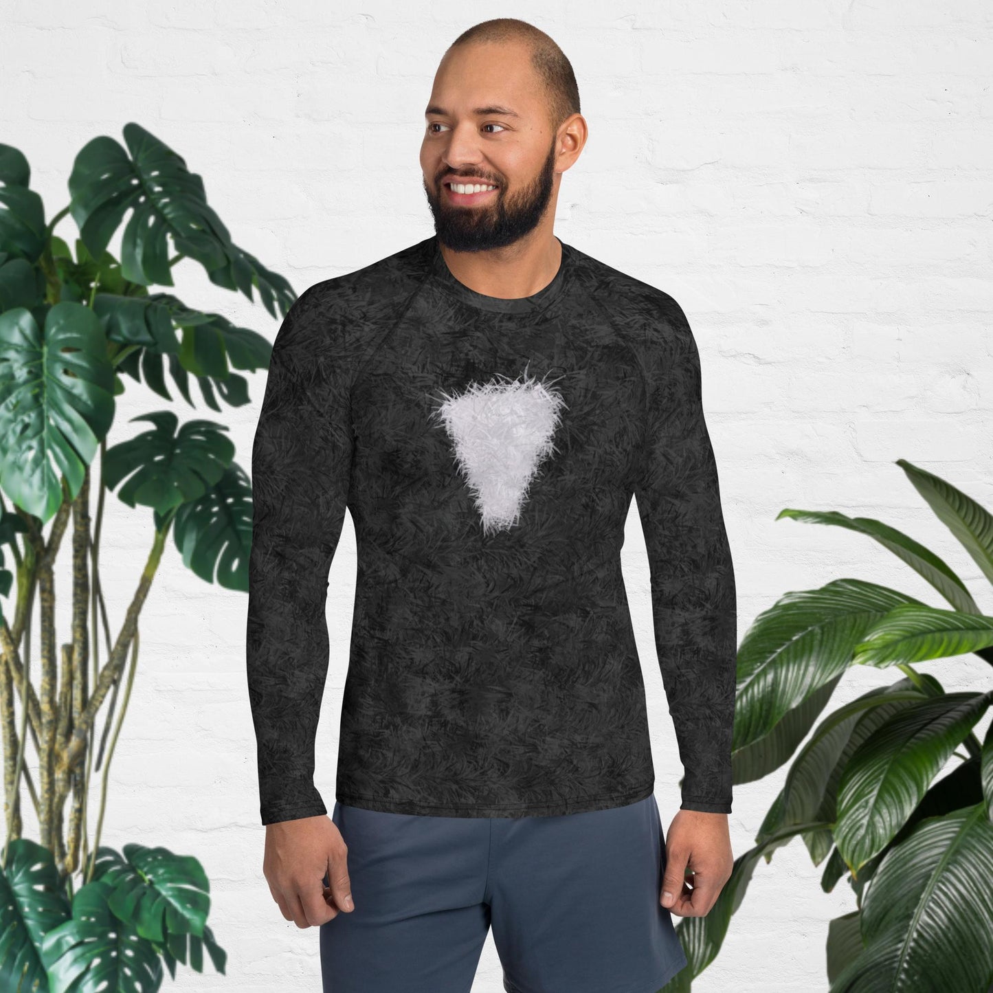 Black Cat with White Bib Fur Print Men's Rash Guard