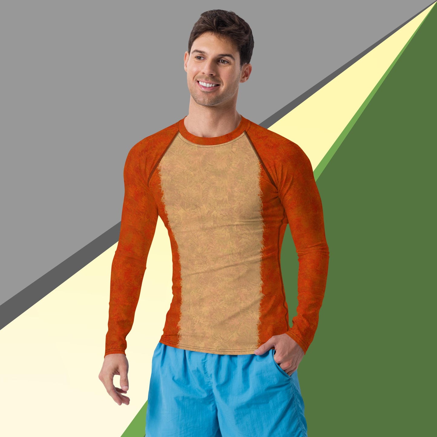 Orange Cat Fur Print Men's Rash Guard