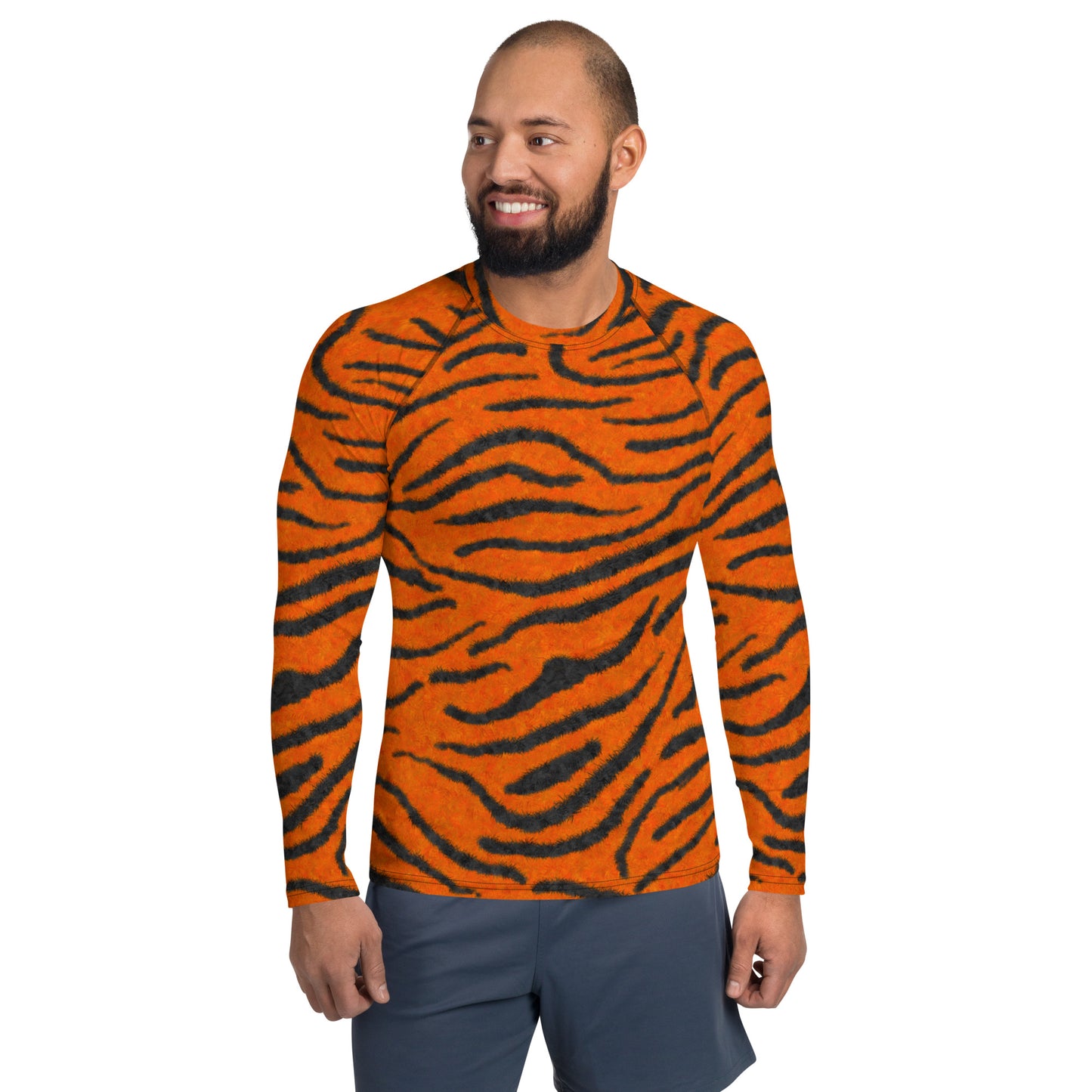 Fuzzy Tiger Stripe Print Men's Rash Guard