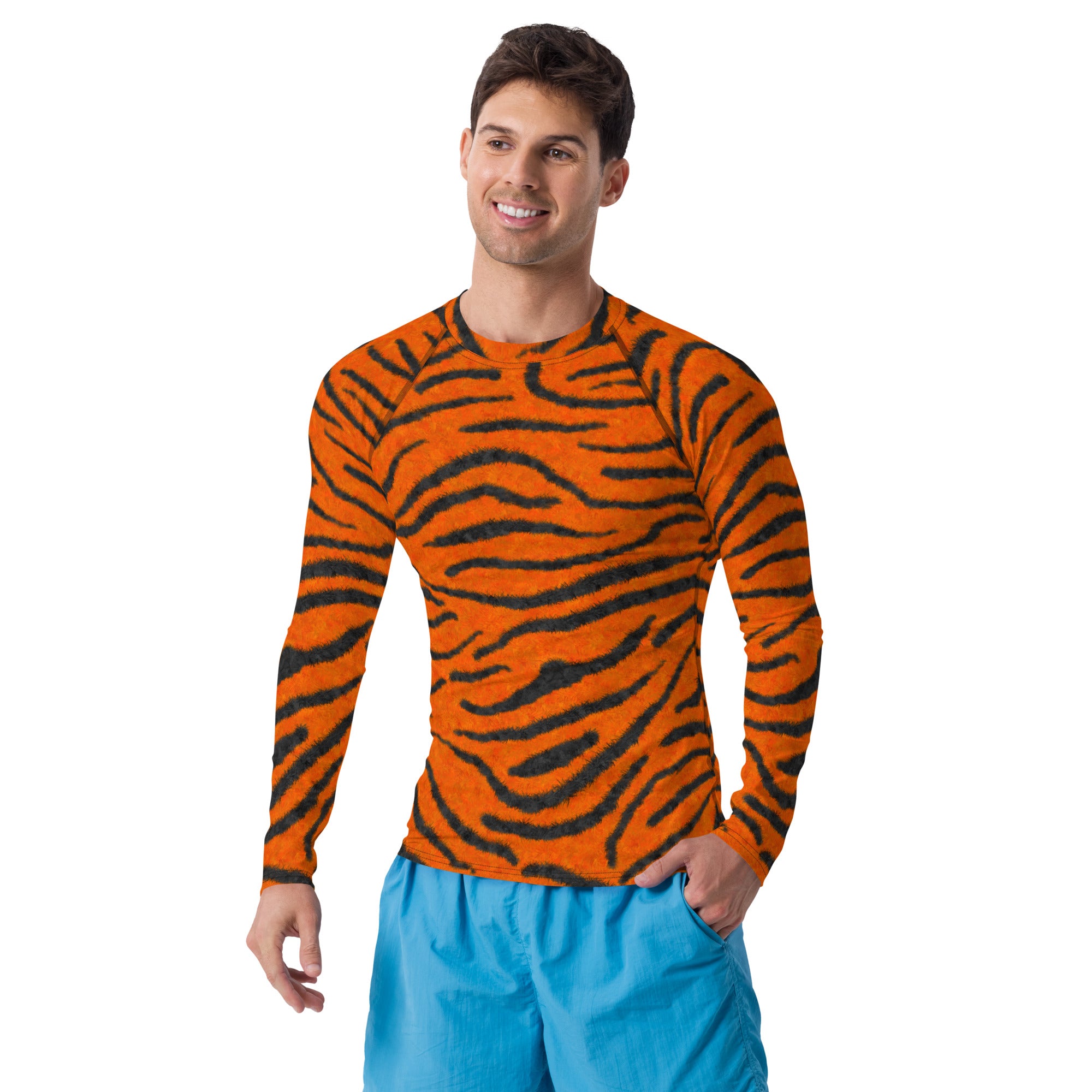 Fuzzy Tiger Stripe Print Men's Rash Guard