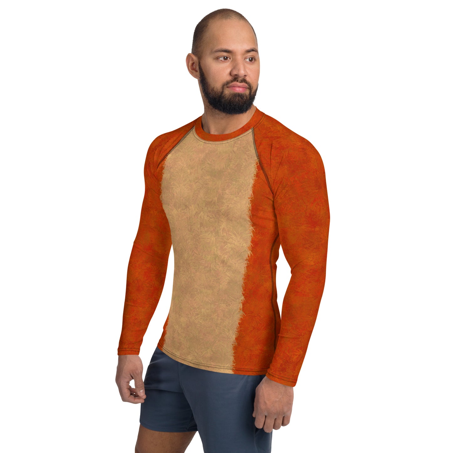 Orange Cat Fur Print Men's Rash Guard