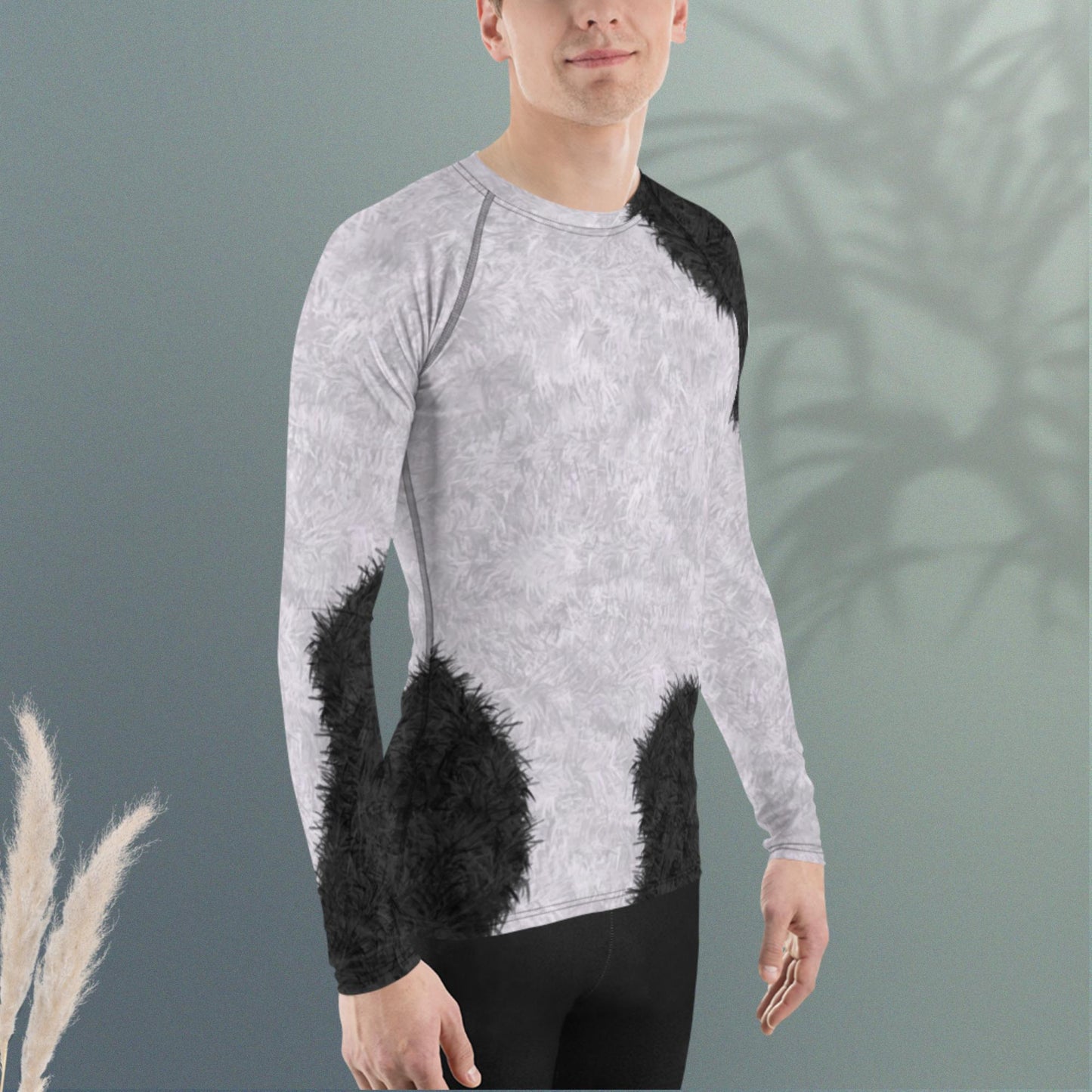 Black and White Fur Pattern Men's Rash Guard