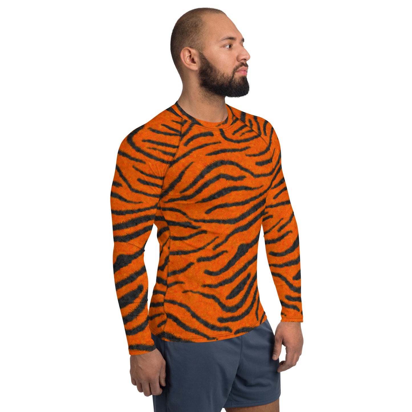 Fuzzy Tiger Stripe Print Men's Rash Guard