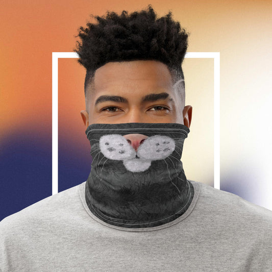 Grey Tabby Cat Face Neck Gaiter