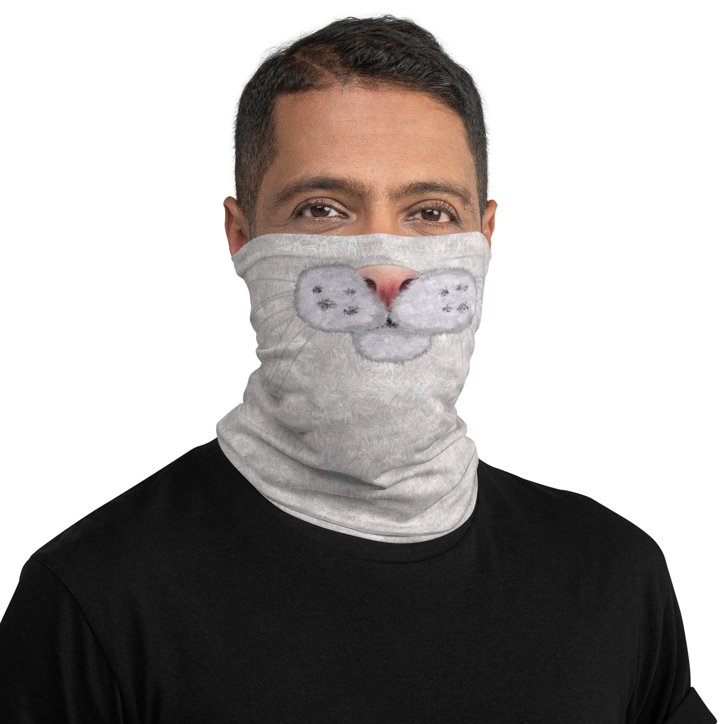 White Cat Face Print Neck Gaiter