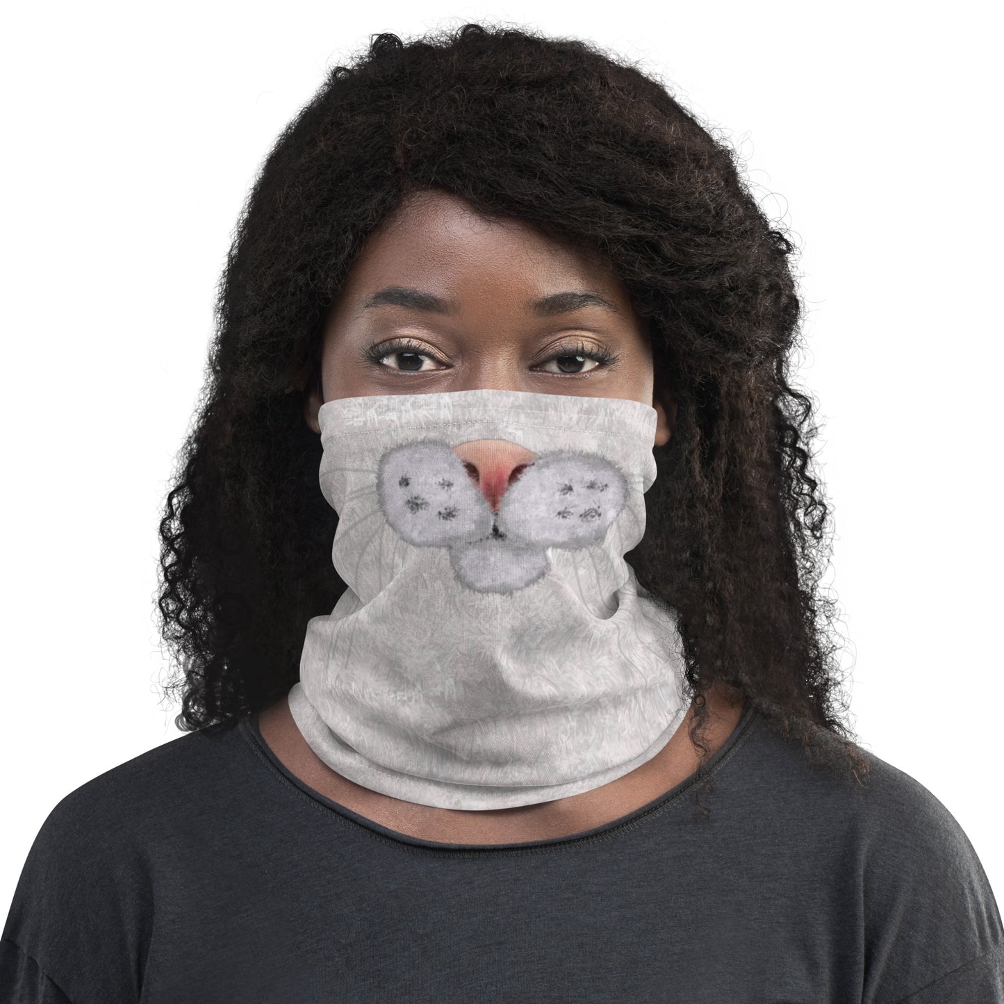 White Cat Face Print Neck Gaiter