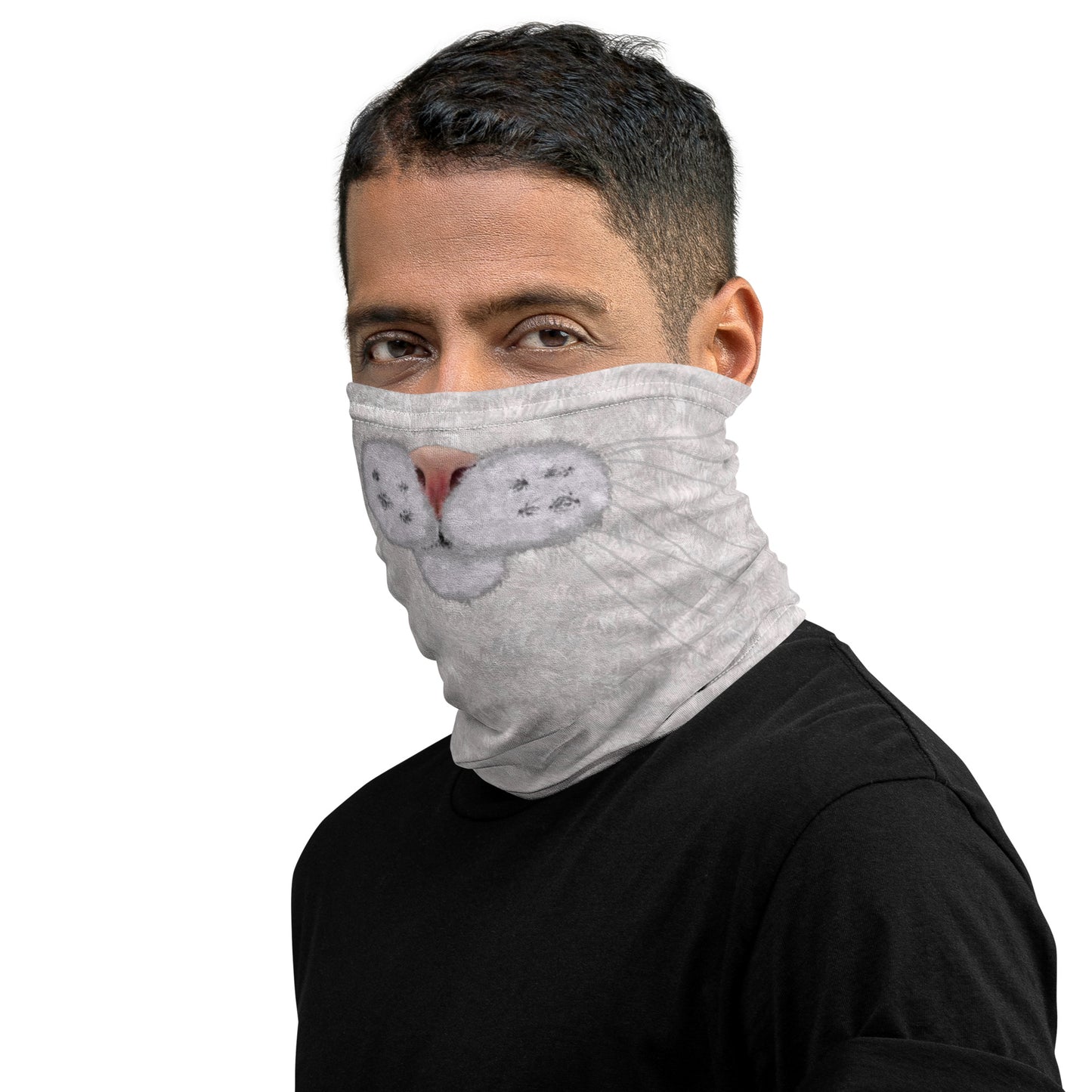 White Cat Face Print Neck Gaiter