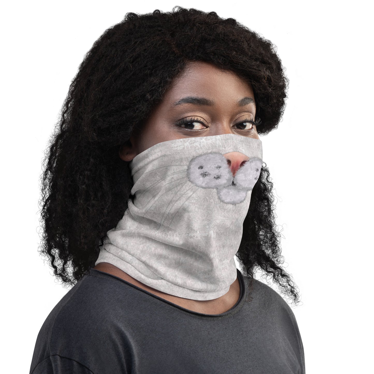 White Cat Face Print Neck Gaiter