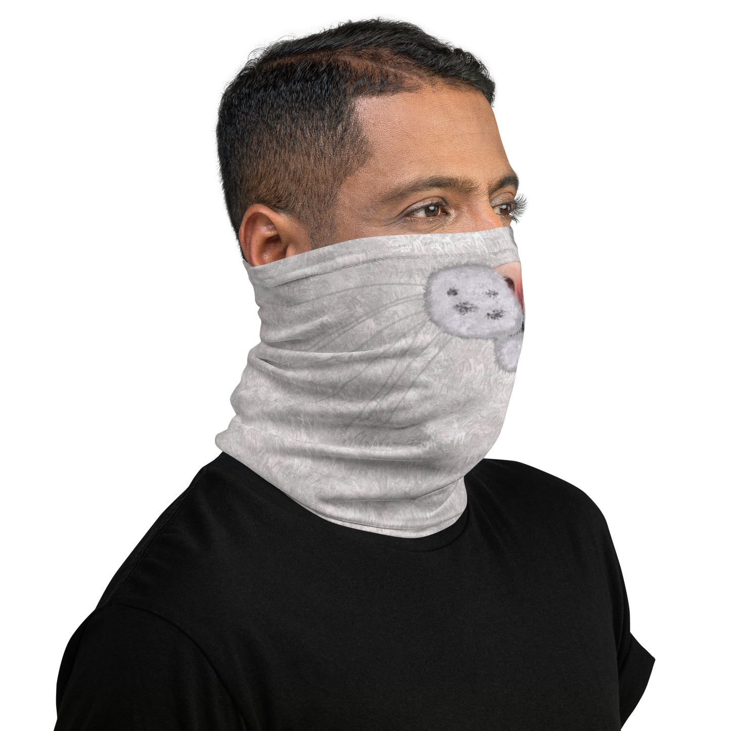 White Cat Face Print Neck Gaiter