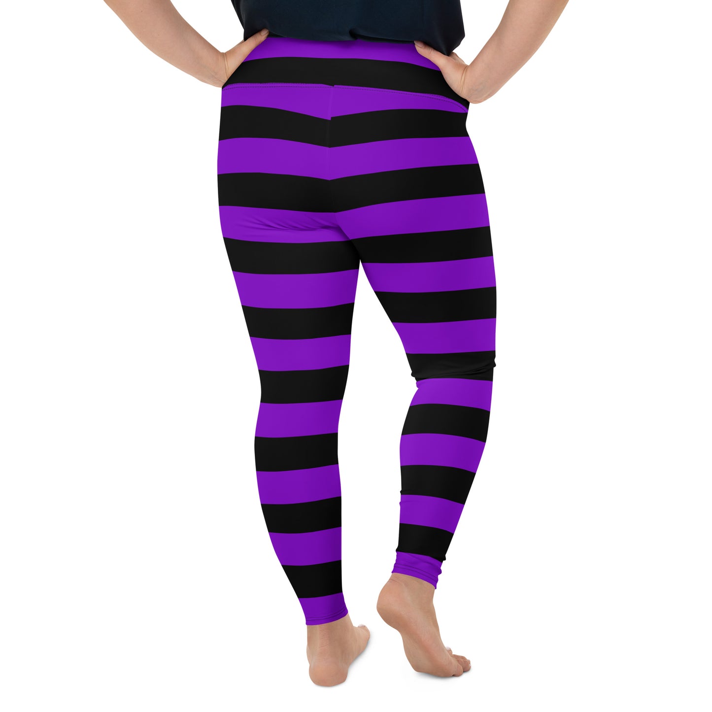 Witch's Purple and Black Stripe Plus Size Leggings