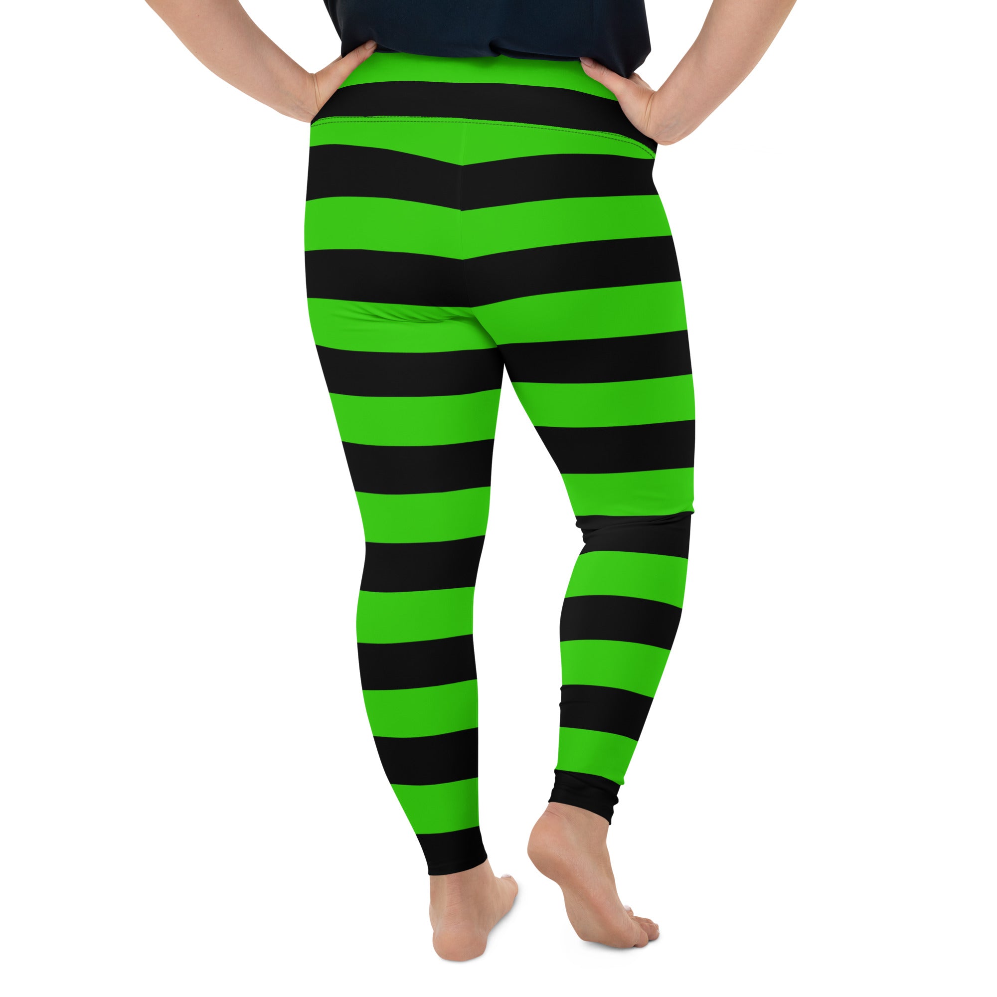 Witch's Green and Black Stripe Plus Size Leggings