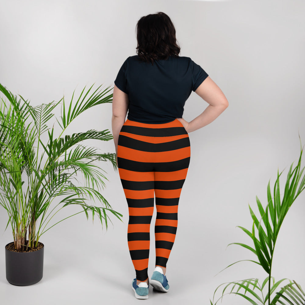 Witch's Orange and Black Stripe Plus Size Leggings