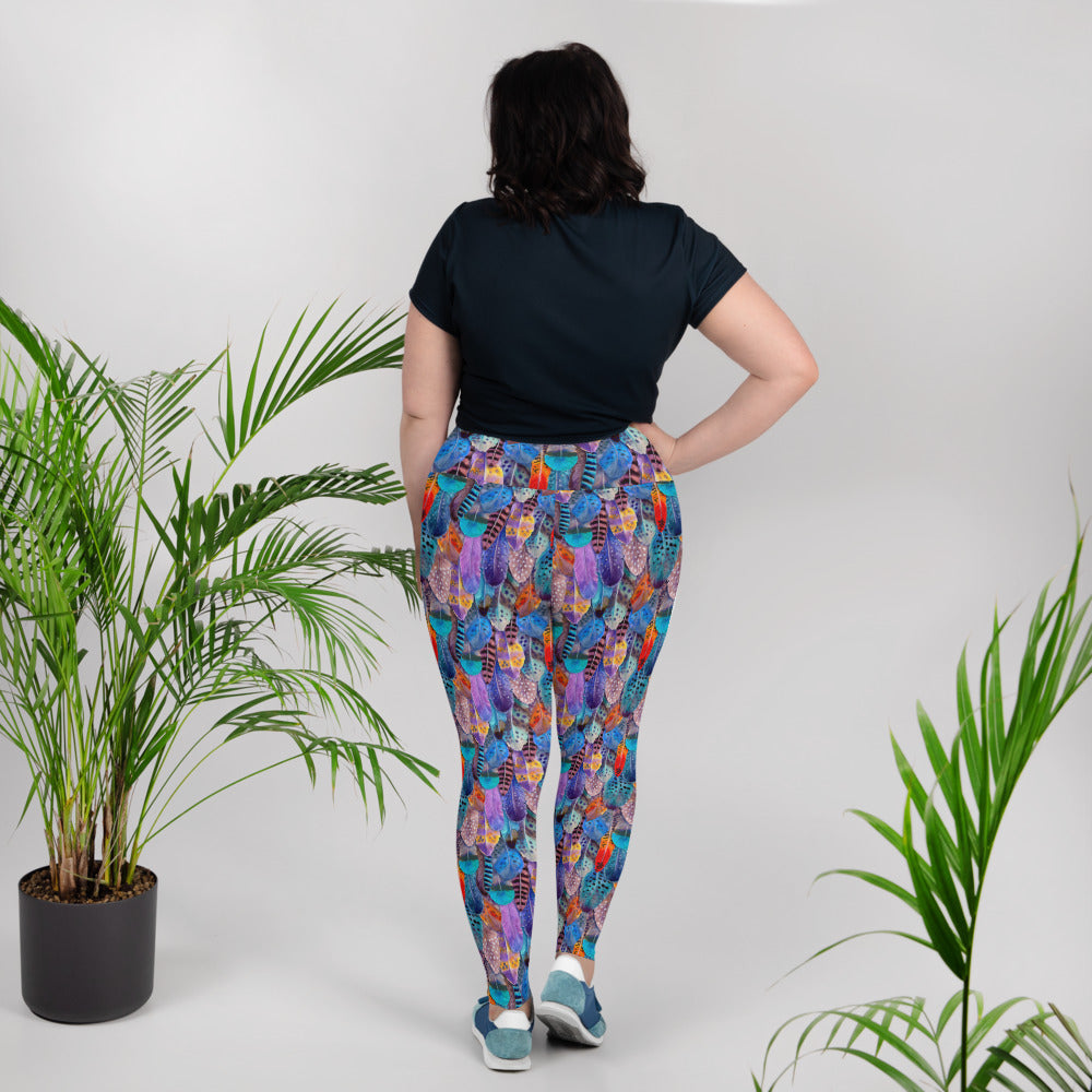 Colorful Feathers Print Plus Size Leggings