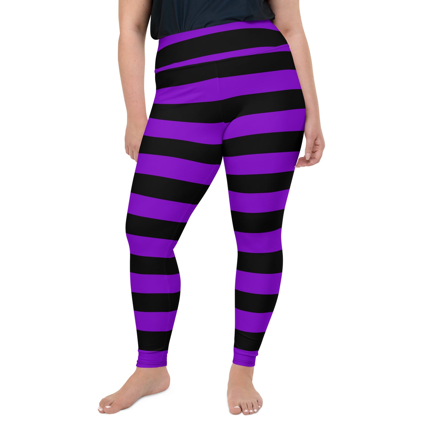 Witch's Purple and Black Stripe Plus Size Leggings