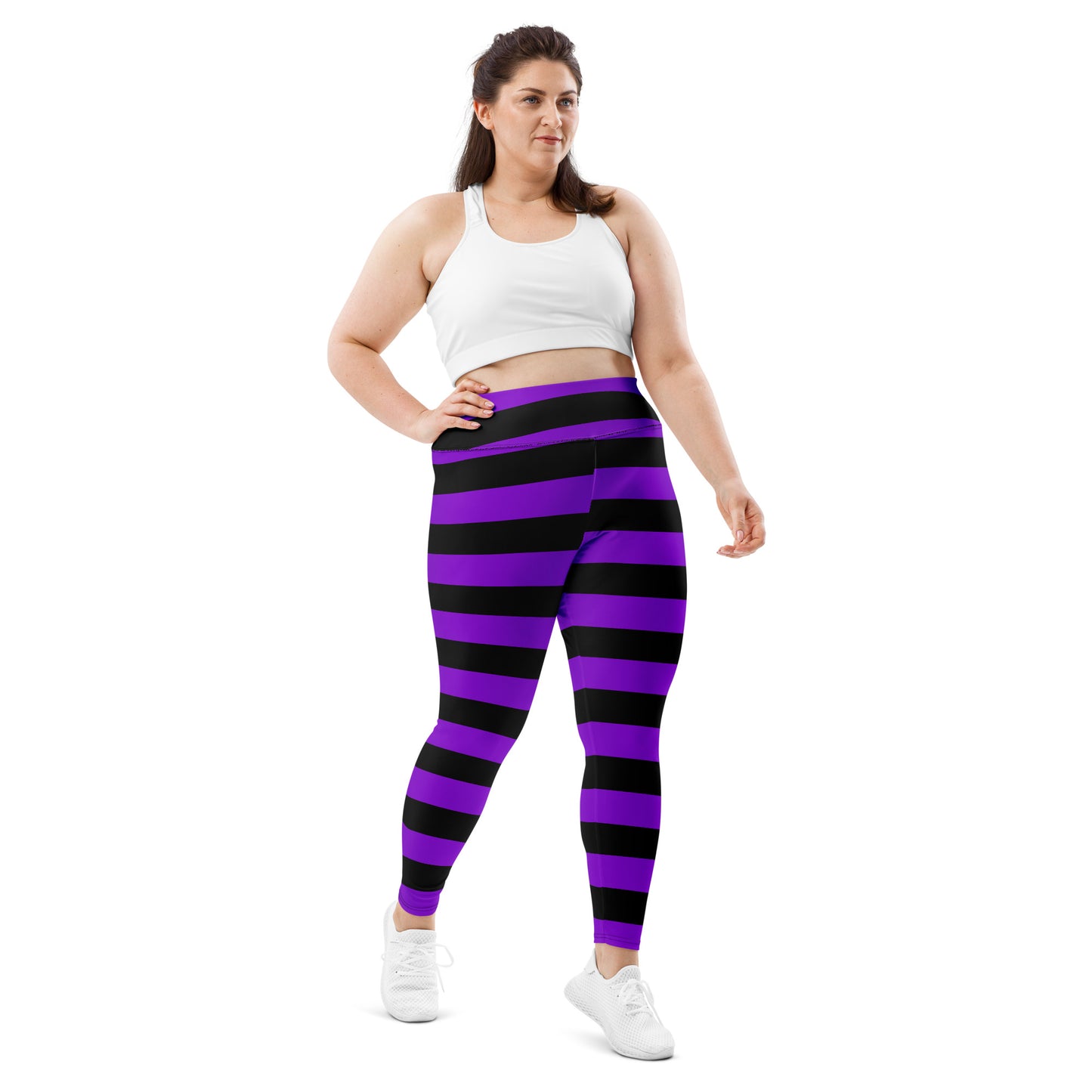 Witch's Purple and Black Stripe Plus Size Leggings