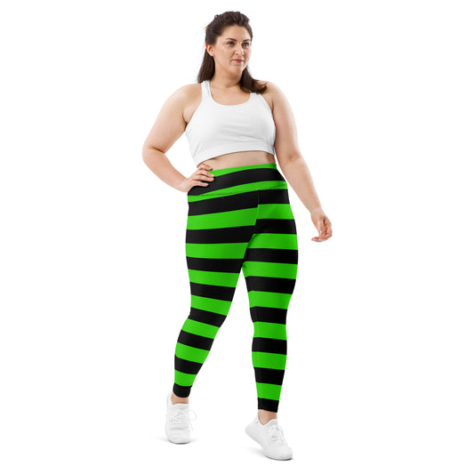 Witch's Green and Black Stripe Plus Size Leggings