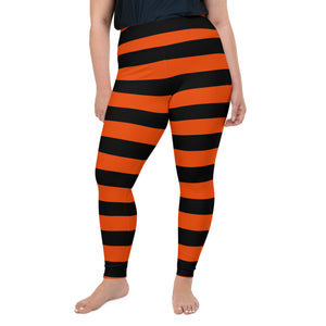 Witch's Orange and Black Stripe Plus Size Leggings