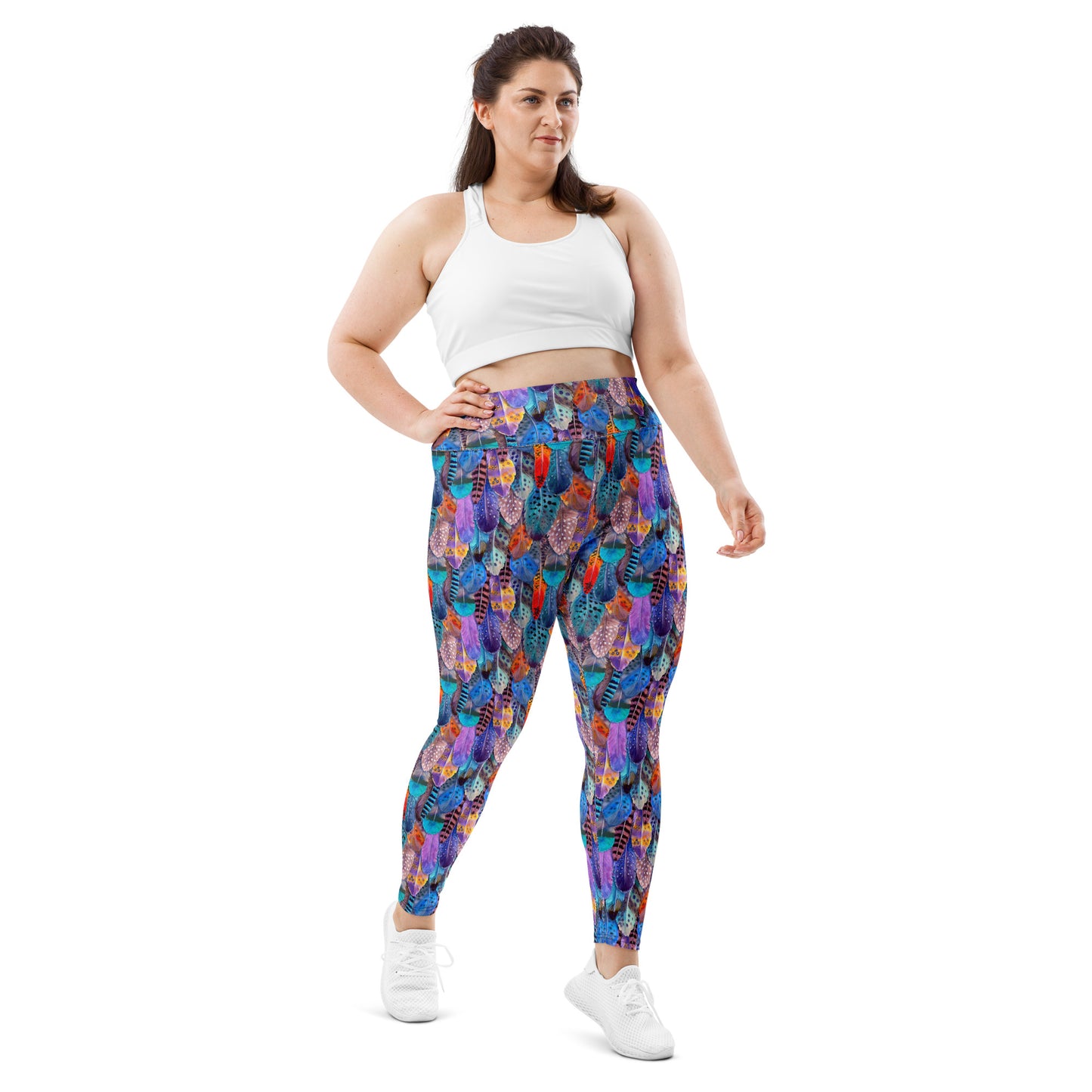 Colorful Feathers Print Plus Size Leggings