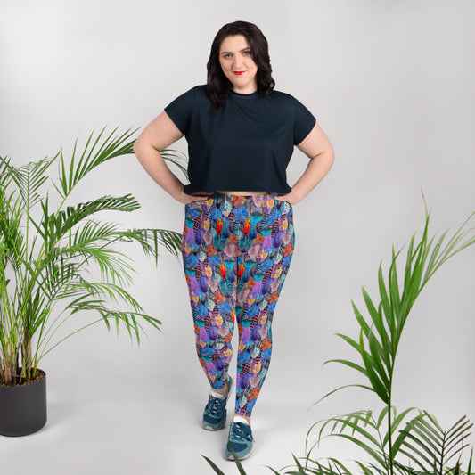 Colorful Feathers Print Plus Size Leggings